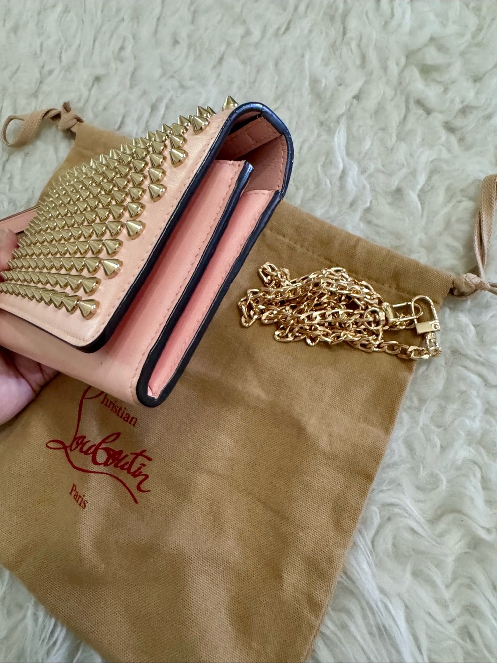 Christian Louboutin Pink Studded Leather Wristlet Wallet - Picture 9 of 10